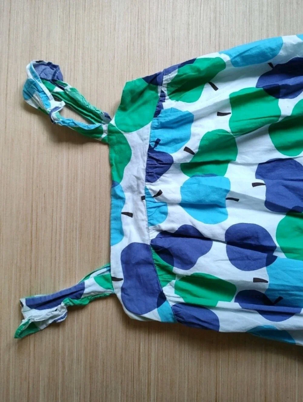 Mini Boden Girls Dress White Blue Green Ruffle Straps Apple Zip Pockets 13 14 Y